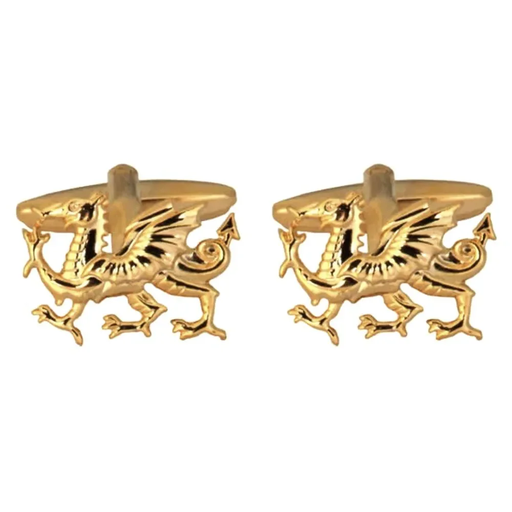 Welsh Dragon Gold Plate Cufflinks